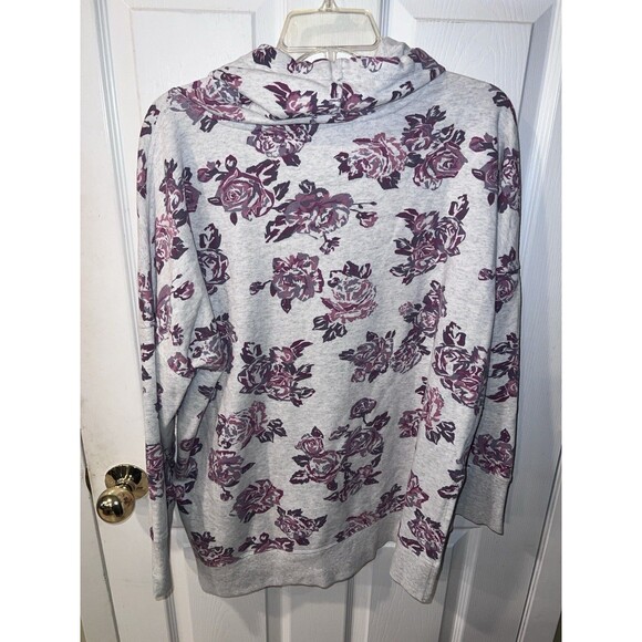Calvin Klein Sweatshirt Womens XL Gray Cowl Neck Logo Floral AOP Roses - Picture 6 of 8